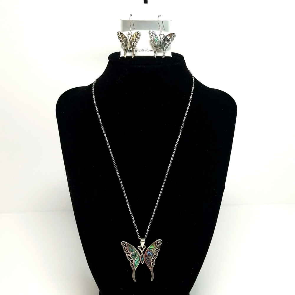 925 Silver Butterfly Pendant & Earrings Size 18Inches New